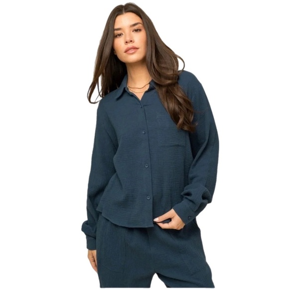 2-Piece Navy Cotton Top & Boho Pants Set - Picture 2 of 5